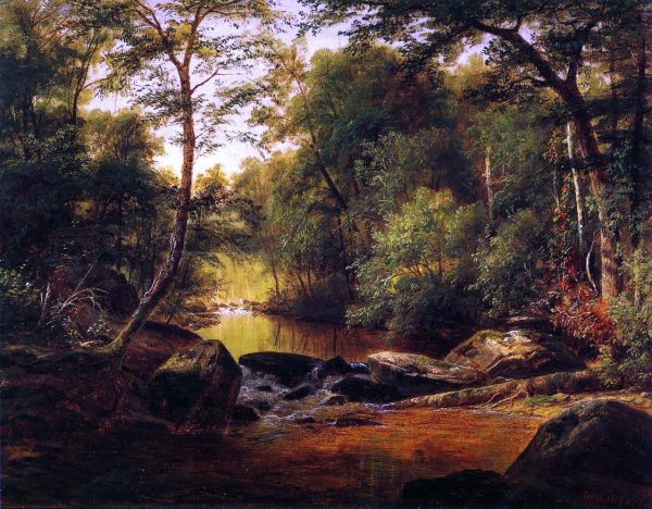 A River Landscape by George Hetzel - Hand-Painted Oil Painting on Canvas Hot on Sale