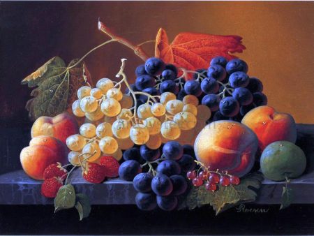 Still Life of Fruit on a Marble Tabletop by Severin Roesen - Hand-Painted Oil Painting on Canvas Cheap