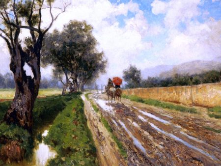 Country Road with Figure by Francesco Lojacono - Hand-Painted Oil Painting on Canvas Online