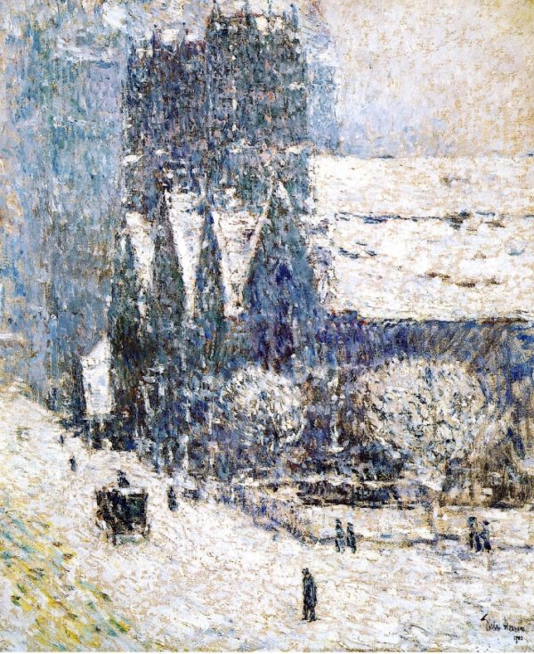 Calvary Church in the Snow by Frederick Childe Hassam - Hand-Painted Oil Painting on Canvas For Cheap