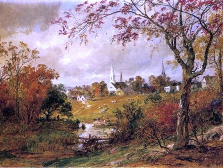 Autumn Landscape - Saugerties, New York by Jasper Francis Cropsey - Hand-Painted Oil Painting on Canvas Discount