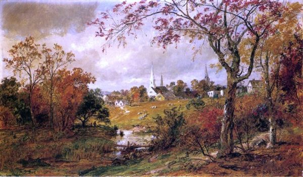 Autumn Landscape - Saugerties, New York by Jasper Francis Cropsey - Hand-Painted Oil Painting on Canvas Discount