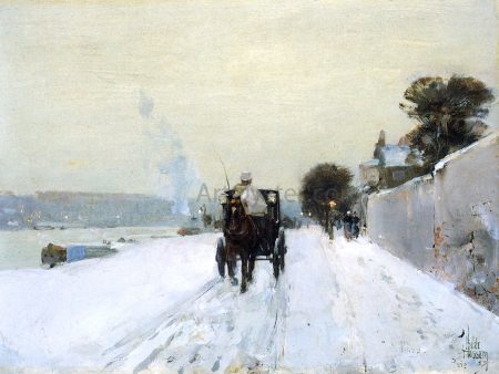 Along the Seine by Frederick Childe Hassam - Hand-Painted Oil Painting on Canvas For Sale