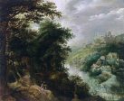 Wooded River Landscape by Anthonie Mirou - Hand-Painted Oil Painting on Canvas Online now