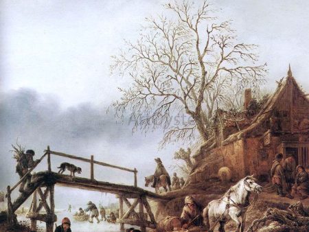 A Winter Scene by Isaac Van Ostade - Hand-Painted Oil Painting on Canvas For Discount