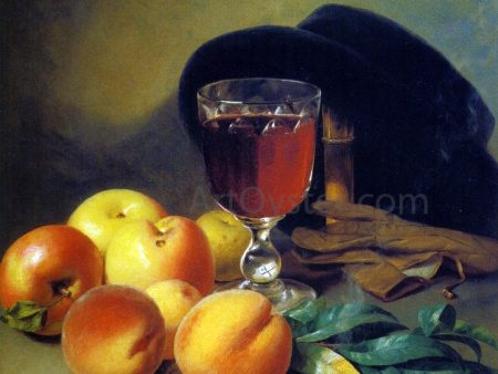 Tabletop with Apples, Peaches, Gloves, Hat and Cigar by Peter Baumgartner - Hand-Painted Oil Painting on Canvas Cheap