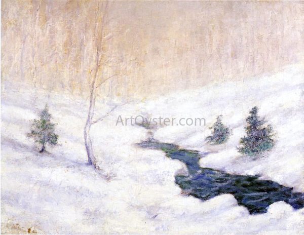 Woodland Stream in a Winter Landscape by John Twachtman - Hand-Painted Oil Painting on Canvas Discount