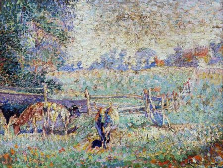 Cows in the Pasture by Emile Claus - Hand-Painted Oil Painting on Canvas Online now