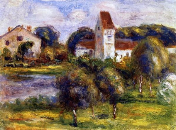 Breton Landscape - Church and Orchard by Pierre Auguste Renoir - Hand-Painted Oil Painting on Canvas For Sale