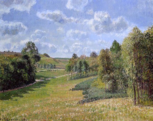 Berneval Meadows, Morning by Camille Pissarro - Hand-Painted Oil Painting on Canvas Online Sale