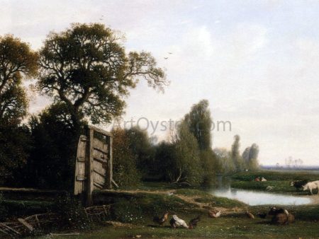 At The Watering Hole by Nicolas Louis Cabat - Hand-Painted Oil Painting on Canvas For Discount