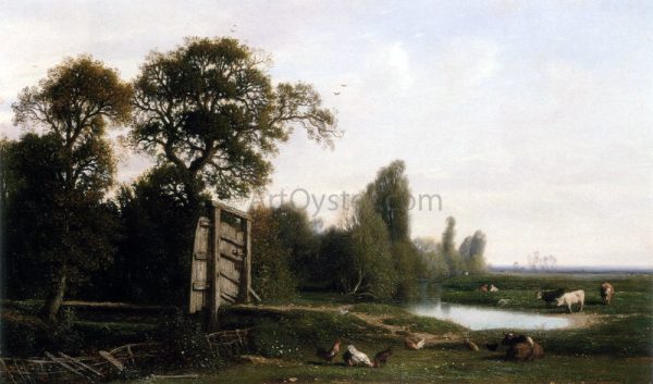 At The Watering Hole by Nicolas Louis Cabat - Hand-Painted Oil Painting on Canvas For Discount