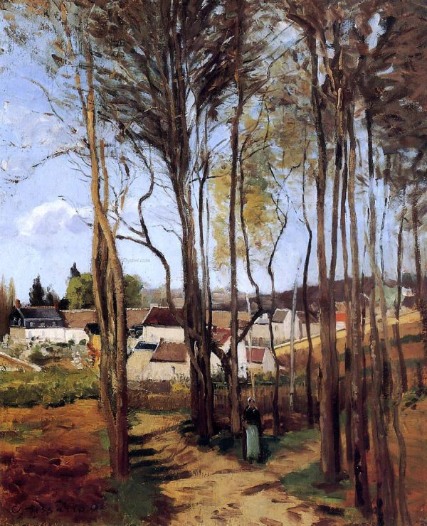 A Village Through the Trees by Camille Pissarro - Hand-Painted Oil Painting on Canvas Fashion