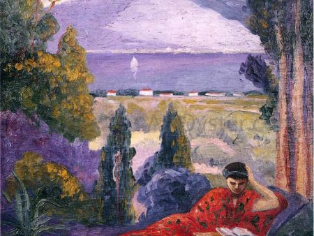 Woman in a Mediterranean landscape by Henri Lebasque - Hand-Painted Oil Painting on Canvas Discount