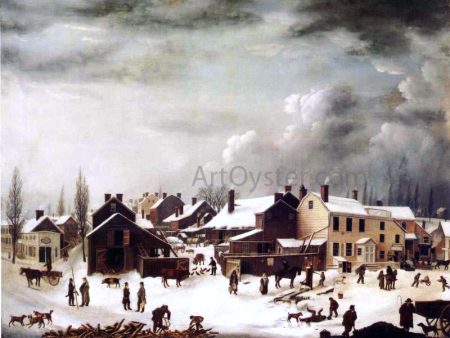 Winter Scene in Brooklyn by Francis Guy - Hand-Painted Oil Painting on Canvas For Sale