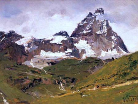 alpi Cervino by Lorenzo Delleani - Hand-Painted Oil Painting on Canvas Hot on Sale