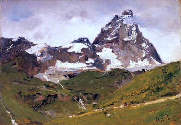 alpi Cervino by Lorenzo Delleani - Hand-Painted Oil Painting on Canvas Hot on Sale