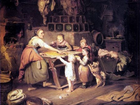 A Treat For The Children by Hermann Werner - Hand-Painted Oil Painting on Canvas on Sale