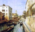 Canal in Venice by Herman Herzog - Hand-Painted Oil Painting on Canvas For Sale