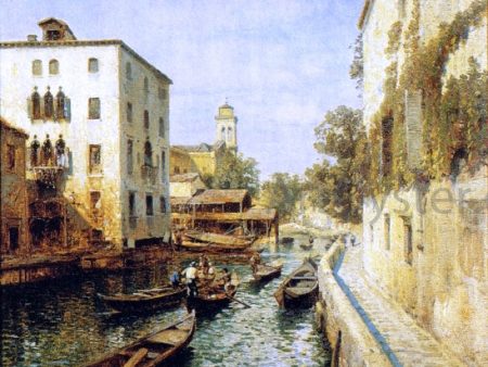 Canal in Venice by Herman Herzog - Hand-Painted Oil Painting on Canvas For Sale