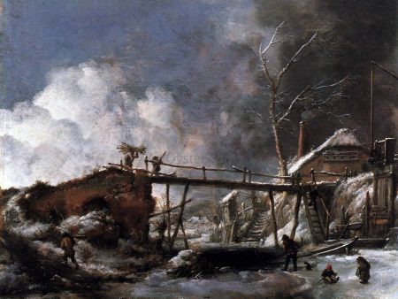 Winter Landscape with Wooden Bridge by Philips Wouwerman - Hand-Painted Oil Painting on Canvas Online