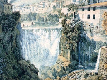 A Waterfall Outside An Italian Town by Filippo Giuntotardi - Hand-Painted Oil Painting on Canvas on Sale