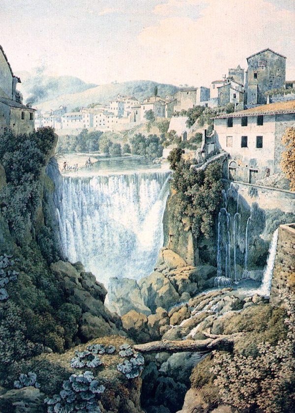 A Waterfall Outside An Italian Town by Filippo Giuntotardi - Hand-Painted Oil Painting on Canvas on Sale