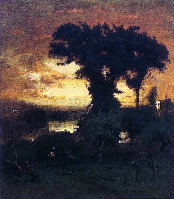 Afterglow by George Inness - Hand-Painted Oil Painting on Canvas Discount