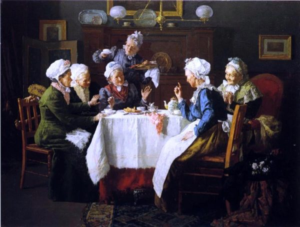 A Tea Party by Louis C Moeller - Hand-Painted Oil Painting on Canvas Supply