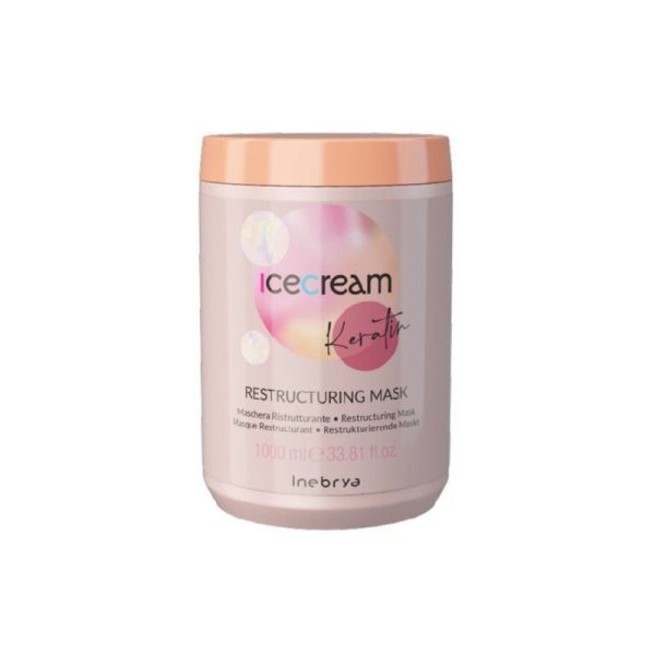 Atstatanti kaukė plaukams su keratinu Inebrya Ice Cream Keratin Restructuring Mask ICE26312, intensyviai drėkinanti, 1000 ml For Sale